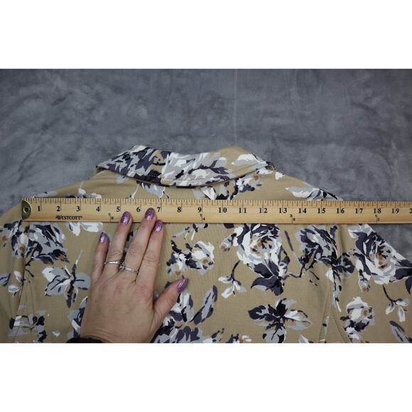 Isaac Mizrahi Blazer Women Large Beige Black Floral Print Casual 2 Button Jacket - Picture 4 of 16